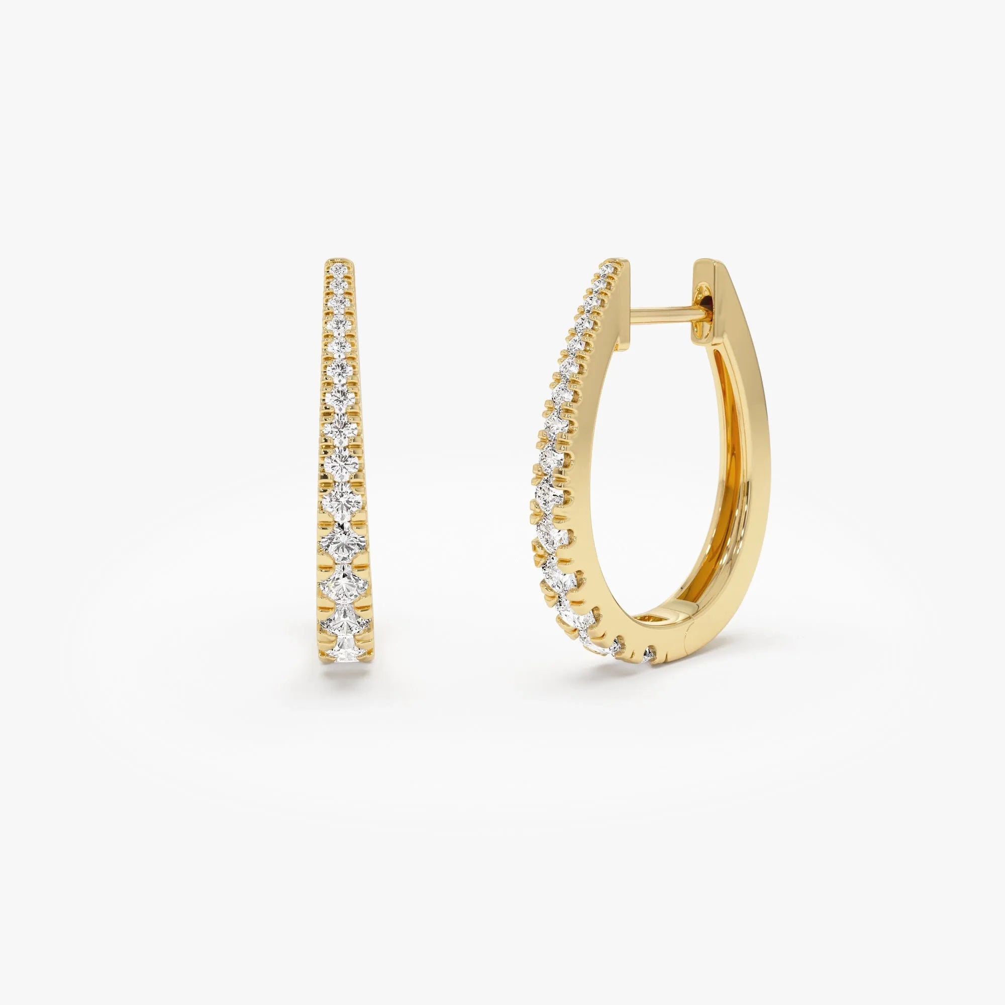 14k Gold Diamond Round Cut Graduated Statement Hoop Earrings 0.50 ctw