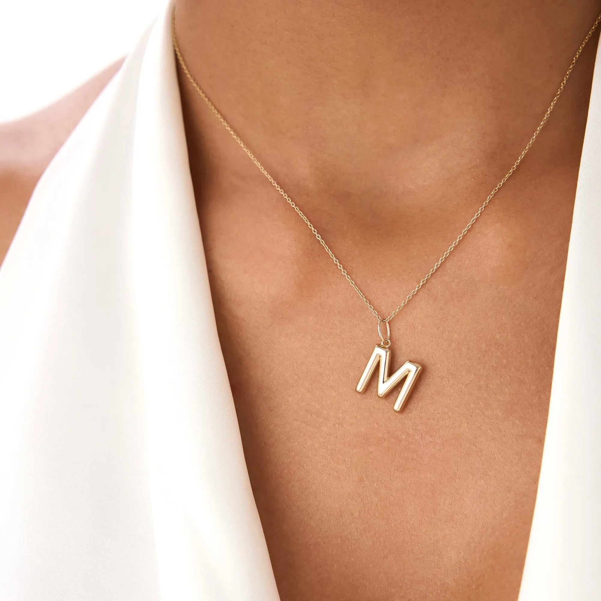14k Solid Gold Initial Charm Pendant Necklace Everyday Style
