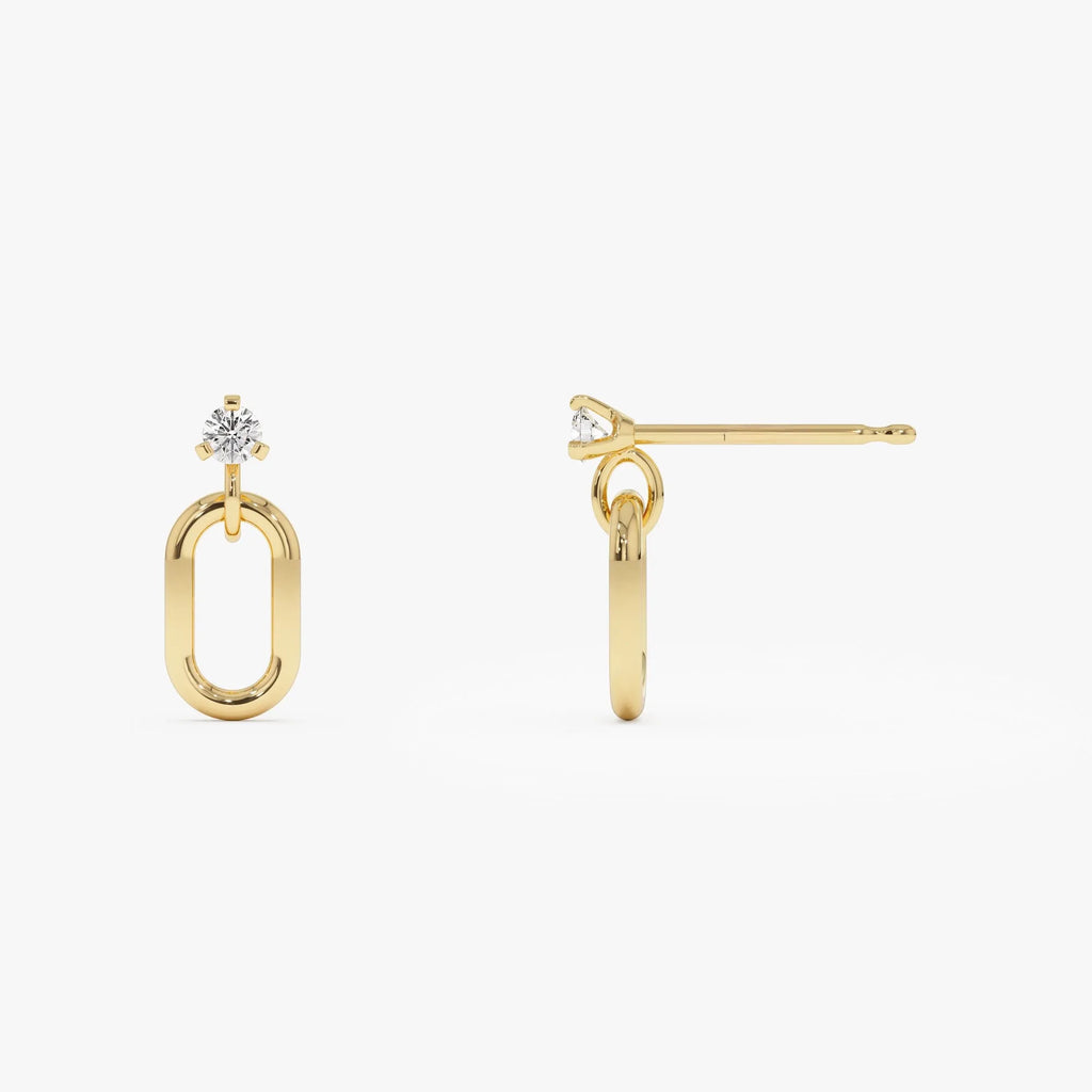 14k Gold Diamond Round Cut Dangling Oval Link Earrings 0.20 ctw