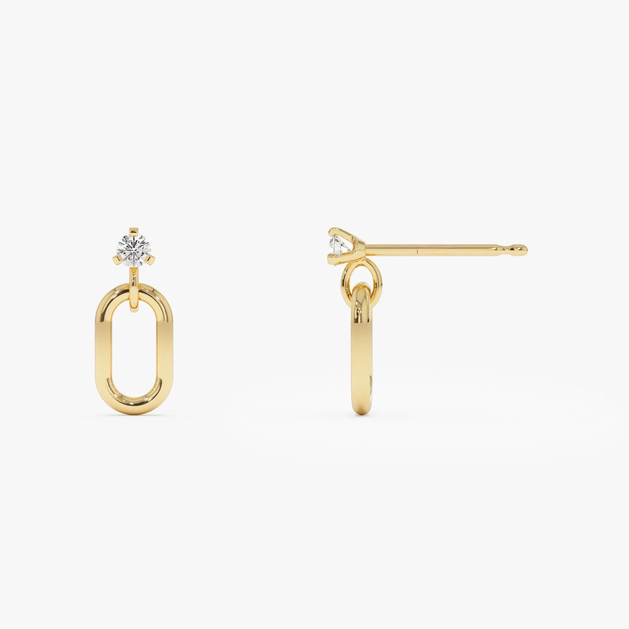 14k Gold Diamond Round Cut Dangling Oval Link Earrings 0.20 ctw