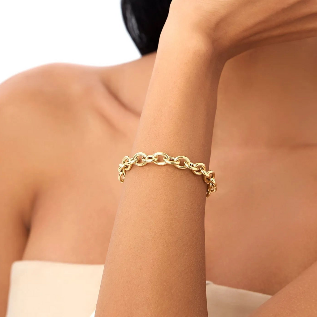 14k Yellow Gold Wide Bold Oval Link Chain Bracelet