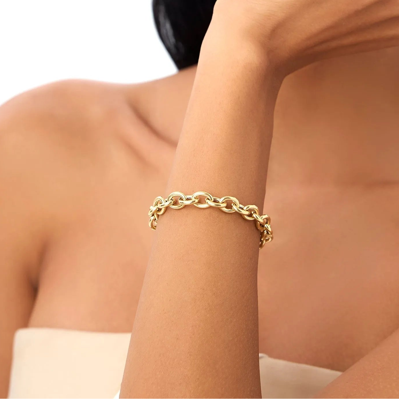 14k Yellow Gold Wide Bold Oval Link Chain Bracelet