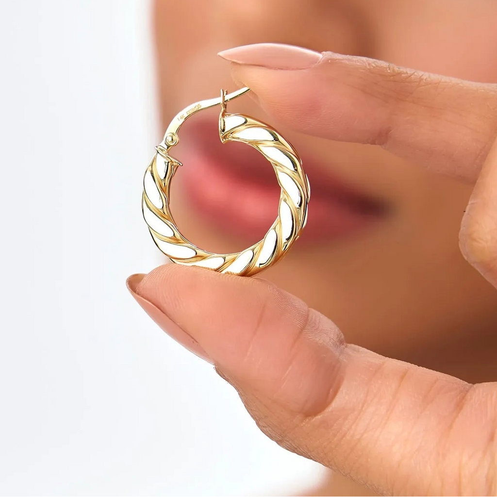 14k Yellow Gold Bold Braided Hoop Earrings 22mm 3.75mm Width