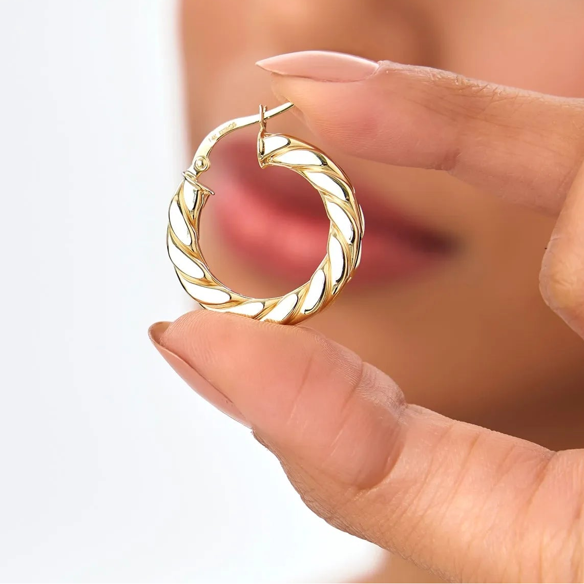 14k Yellow Gold Bold Braided Hoop Earrings 22mm 3.75mm Width