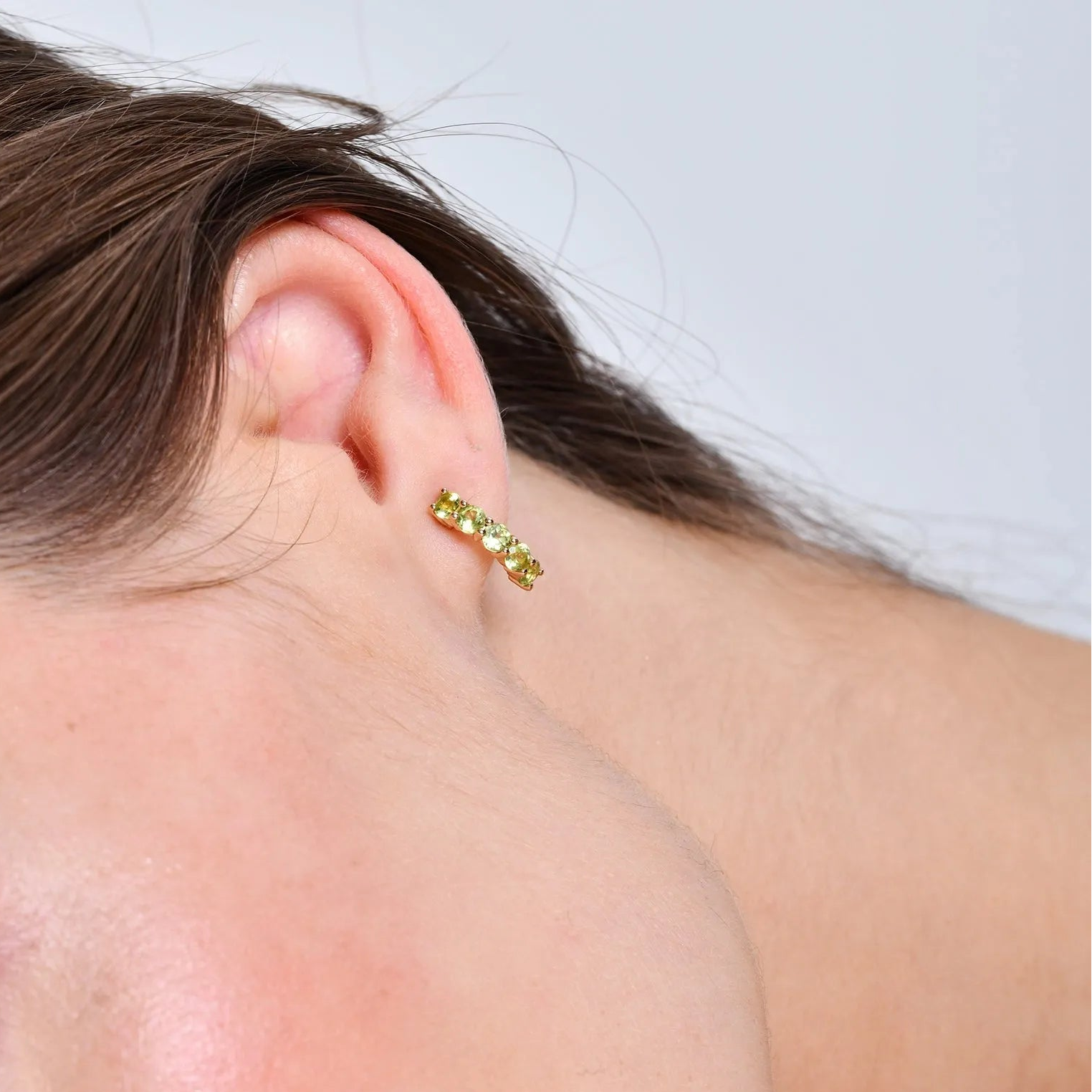 14K Solid Gold Round Peridot Prong Set Half Hoop Earrings 1.40ctw