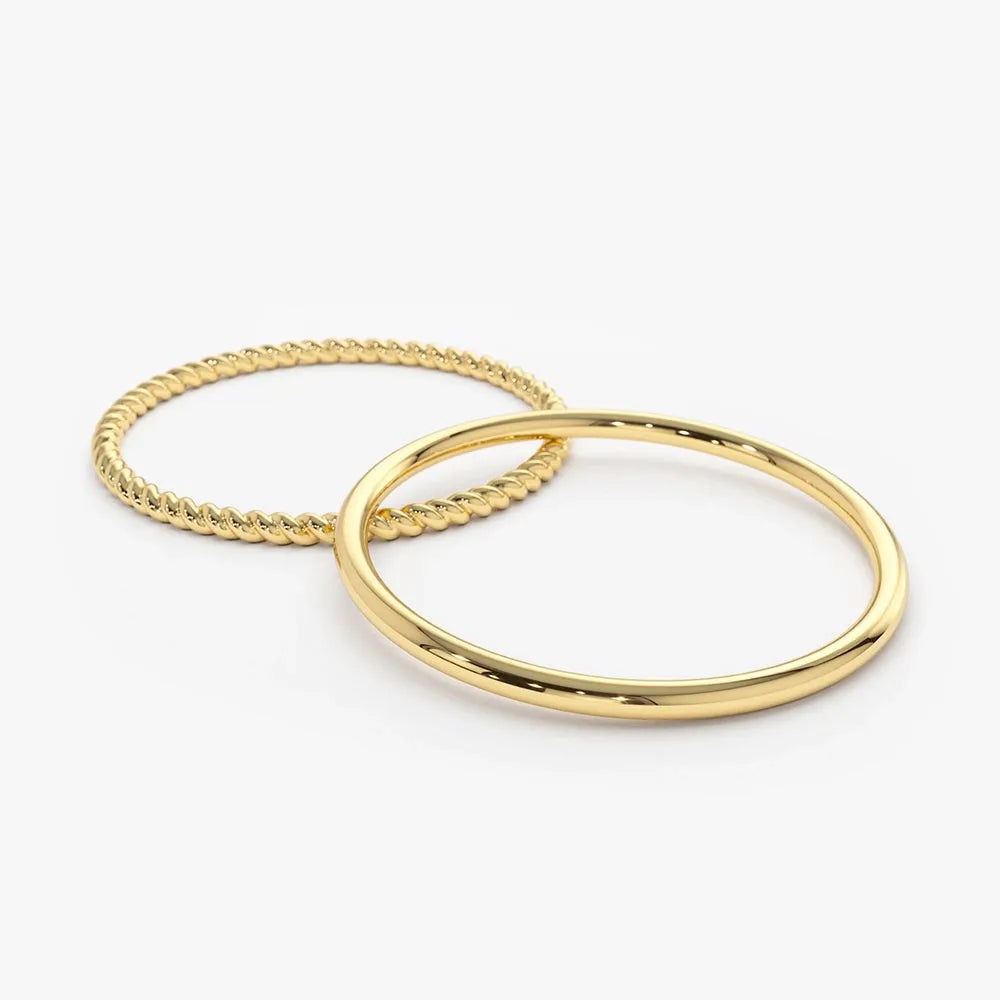 14K Solid Gold 1.2mm Twisted Rope Stackable Ring Set