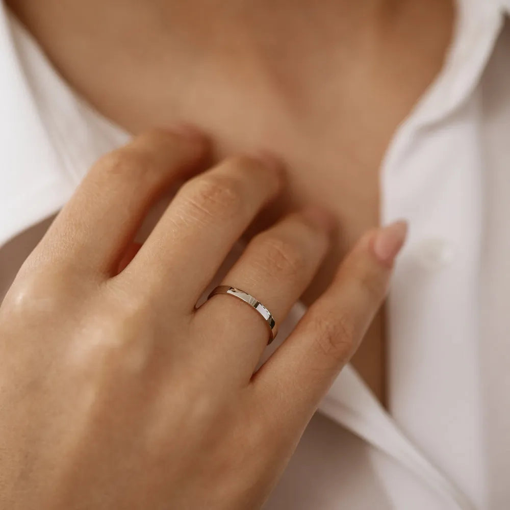 950 Platinum Flat Wedding Band Handmade Minimalist Ring