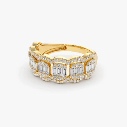14k Gold Baguette Diamond 1.00ctw Halo Micro Pave Illusion Ring