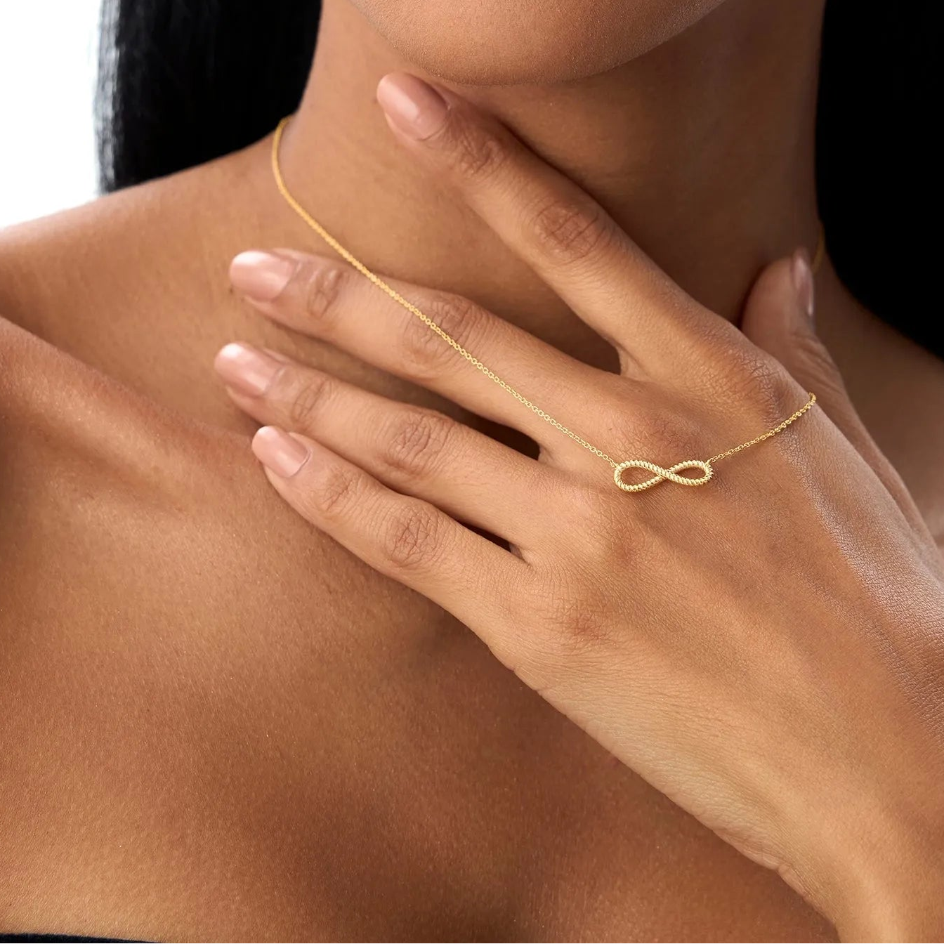 14k Solid Gold Twist Rope Infinity Pendant Necklace
