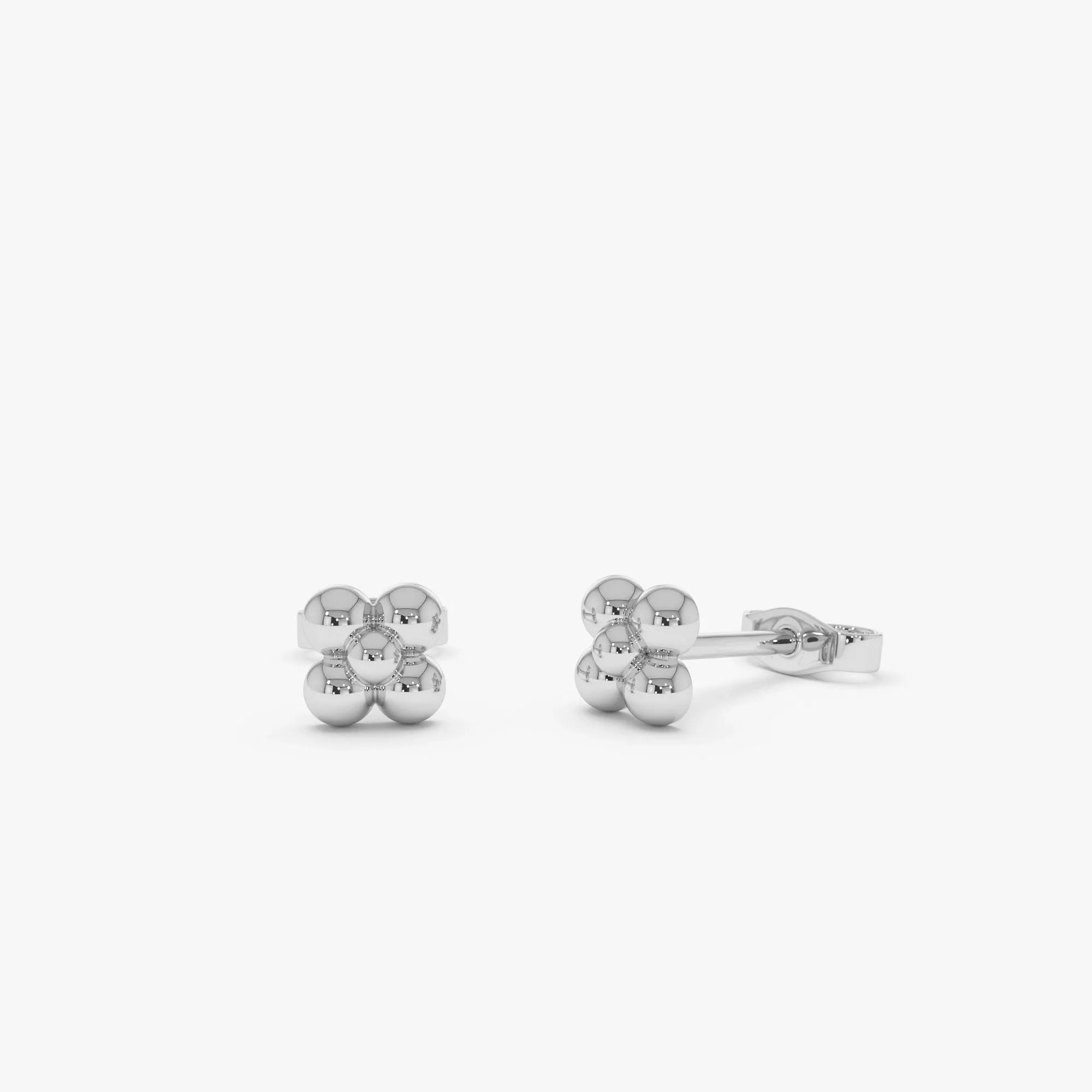 14k Solid Gold Bubble Cluster Stud Earrings 5mm Minimalist Geometric Design