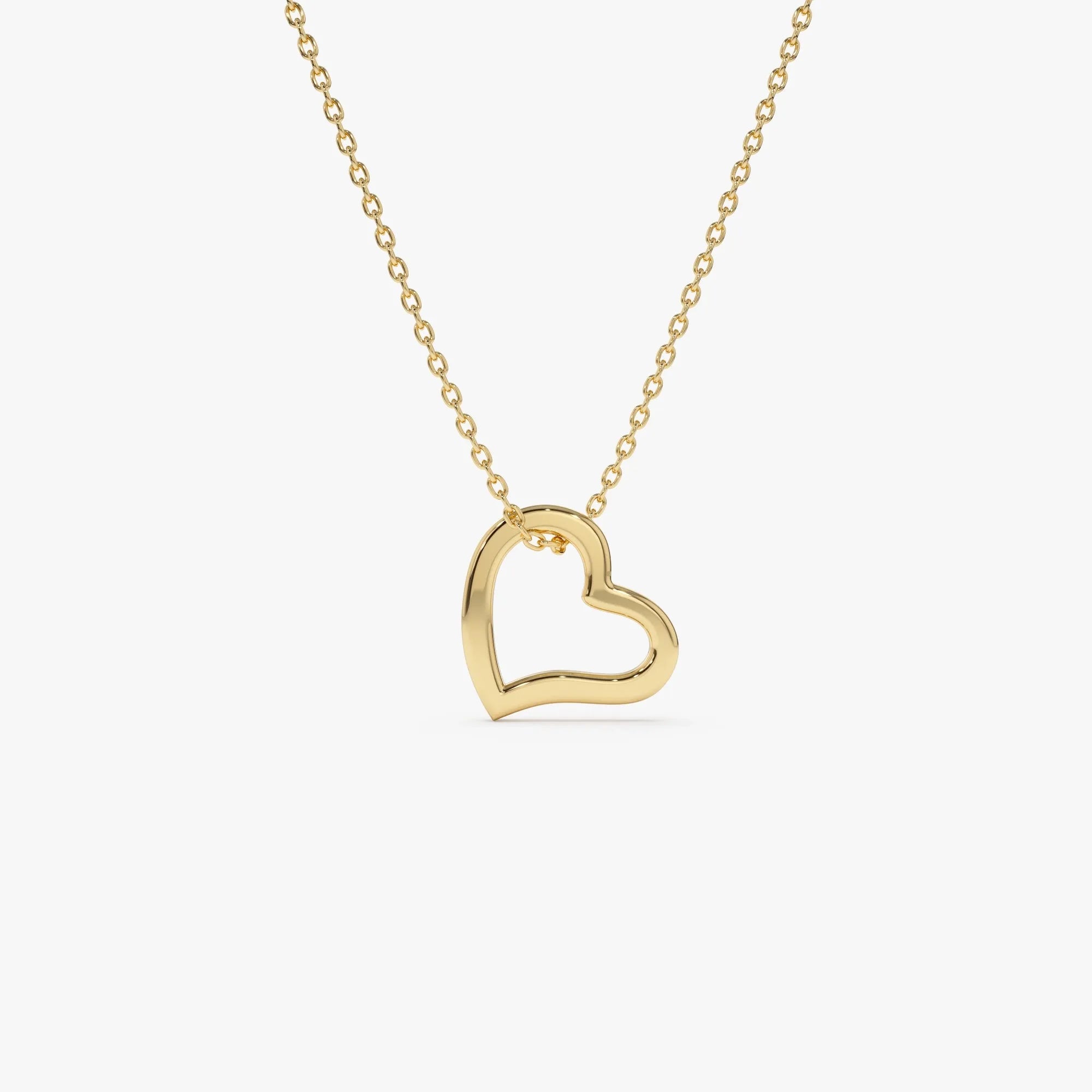 14k Solid Gold Open Heart Charm Pendant Necklace