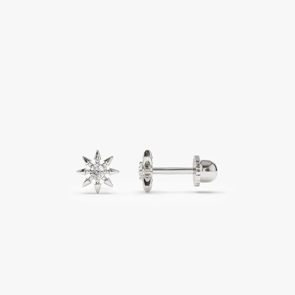 14k Gold Diamond Round Cut Star Helix Piercing Single Earring 0.035 ctw