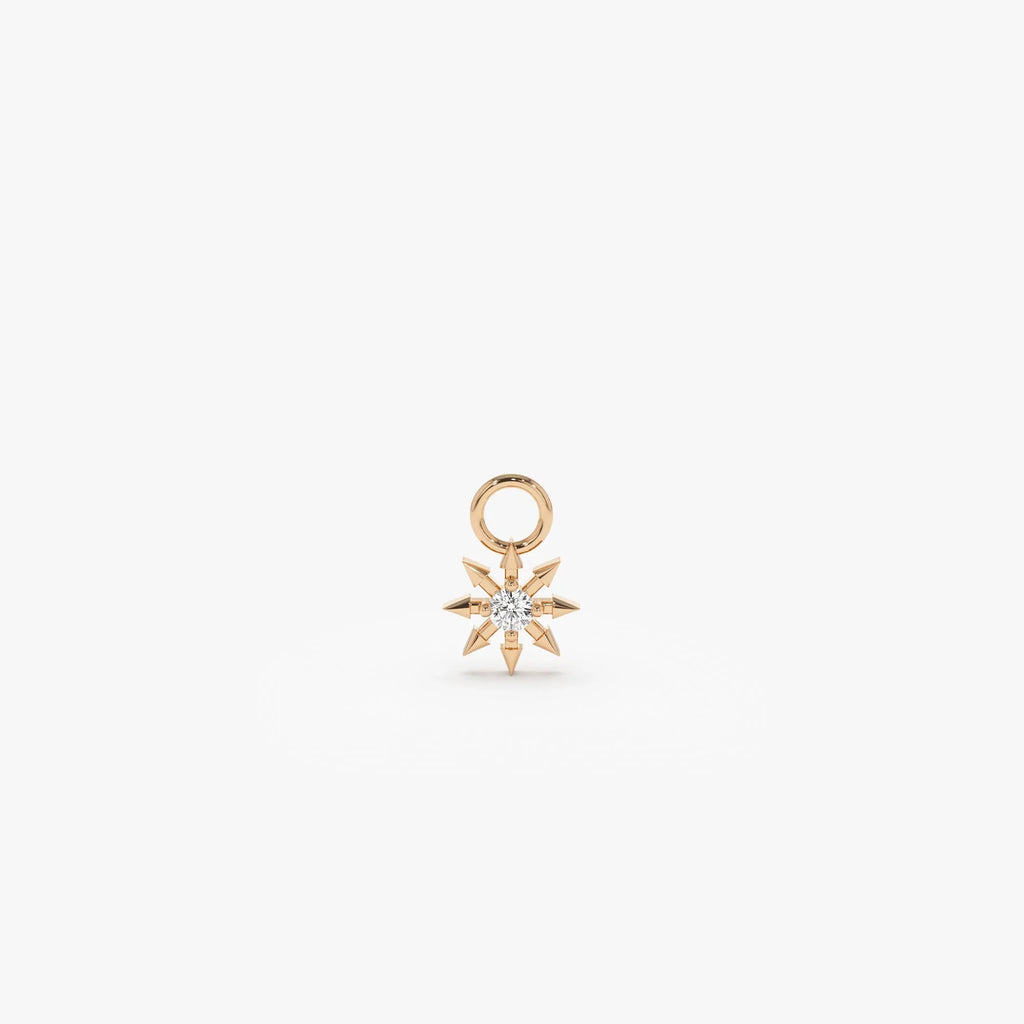 14k Gold Diamond Spiked Star Hoop Charm for Earrings 0.03 ctw