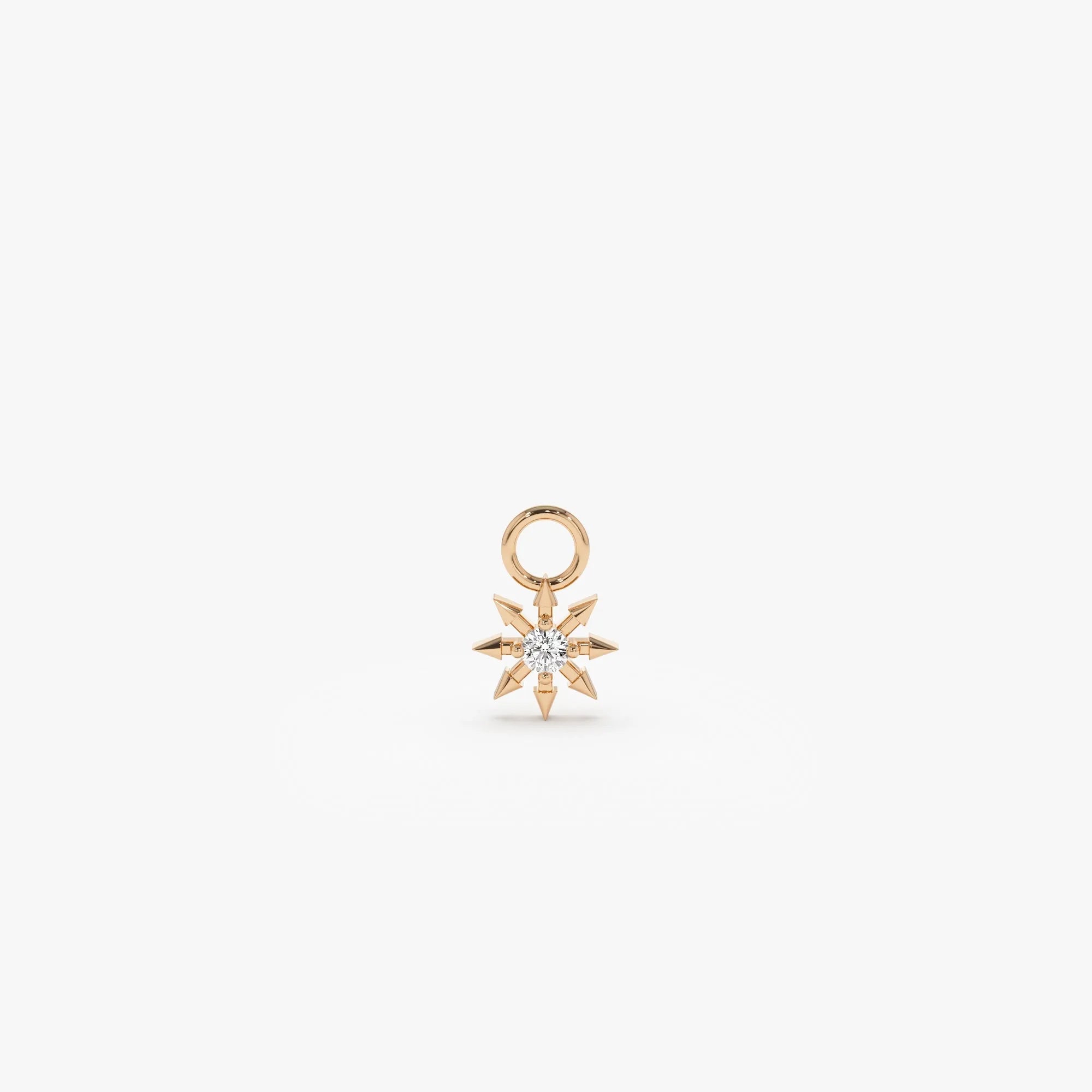 14k Gold Diamond Spiked Star Hoop Charm for Earrings 0.03 ctw