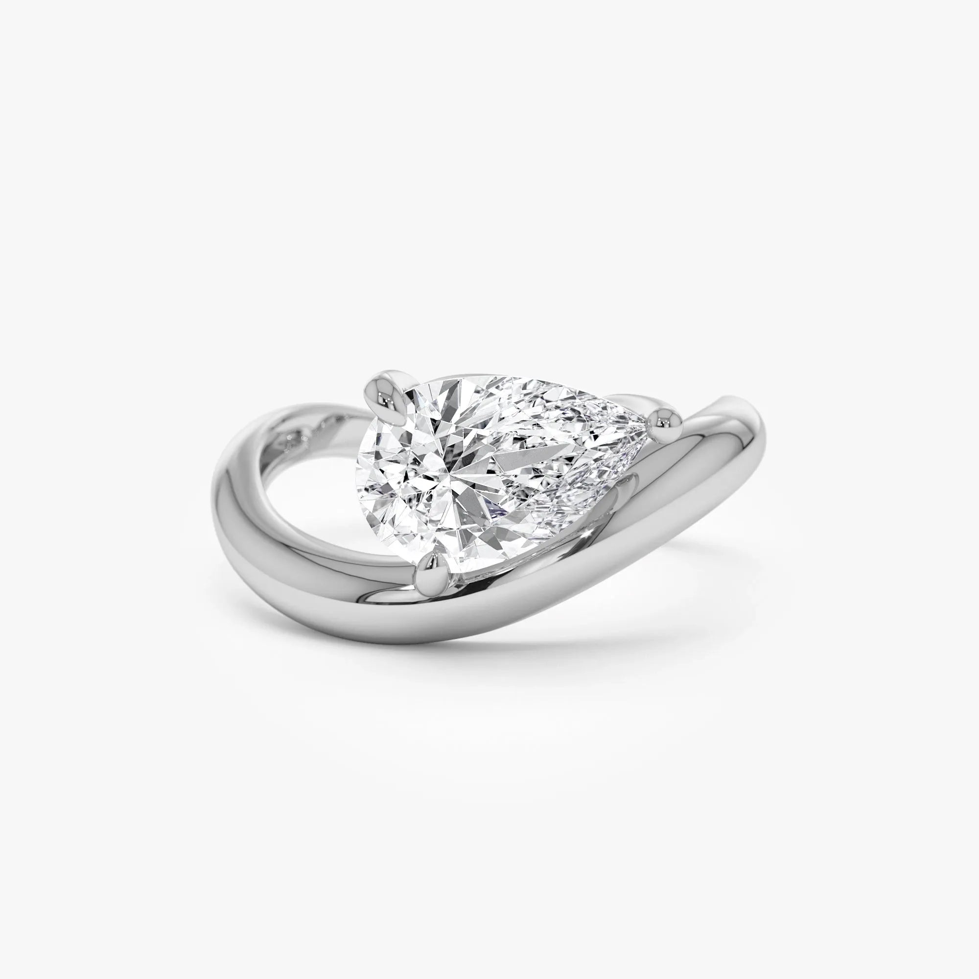 14k Gold 1.55 ctw Lab Grown Diamond Pear Shaped Wave Engagement Ring