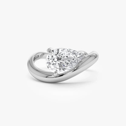 14k Gold 1.55 ctw Lab Grown Diamond Pear Shaped Wave Engagement Ring