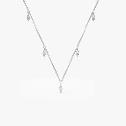 14K Solid Gold Marquise Diamond 5 Stone Dangling Necklace Prong Setting 0.36ctw