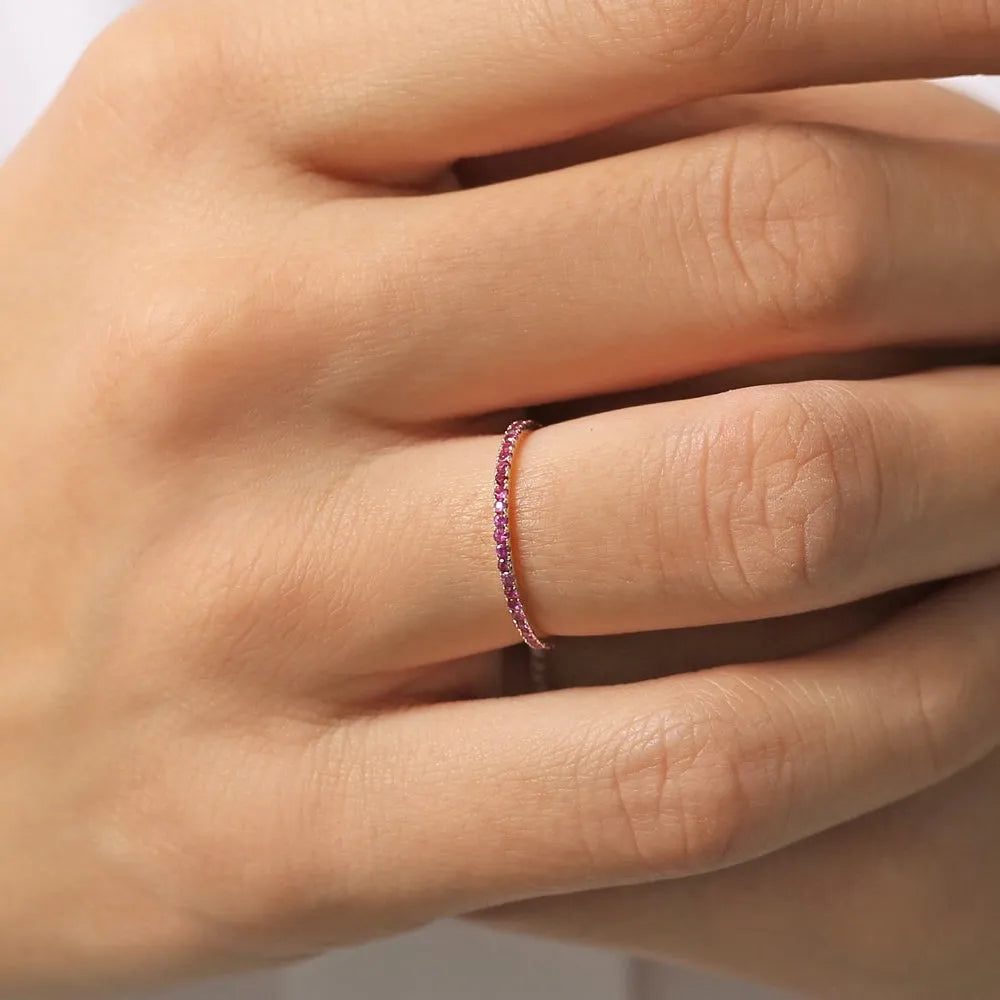 14k Gold Ruby Round Cut Eternity Band Ring Micro-Pave 0.30 ctw