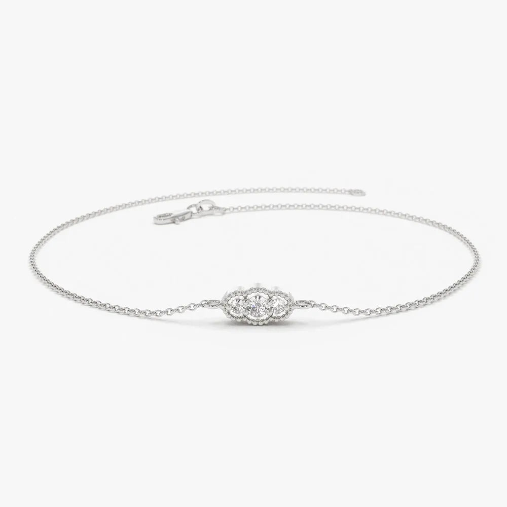 14K Solid Gold Round Diamond Art Deco Chain Bracelet Prong Setting 0.12 Carat