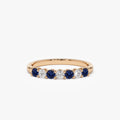 14k Gold Diamond and Sapphire Round Cut 7 Stone Basket Setting Wedding Ring 0.43 ctw