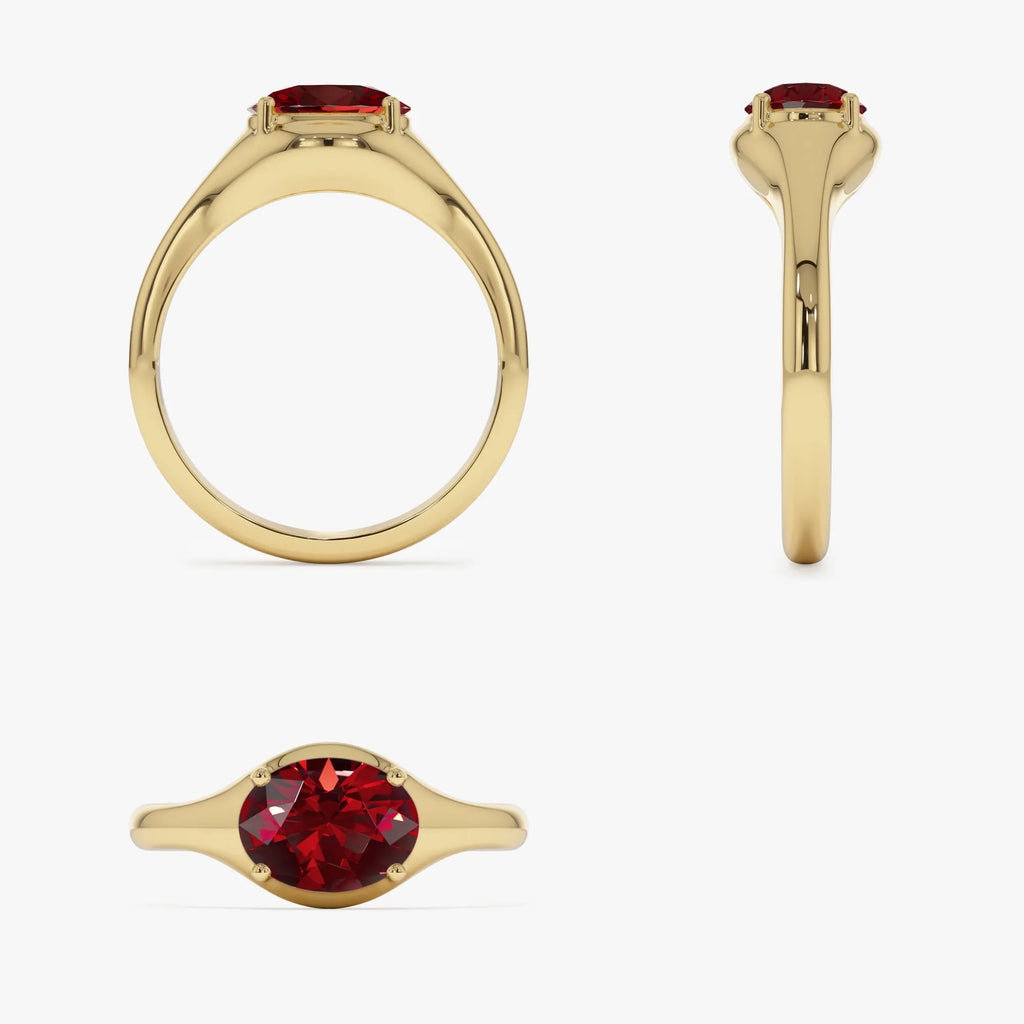 14K Solid Gold Oval Cut Garnet 1.00 Carat Prong Setting Ring