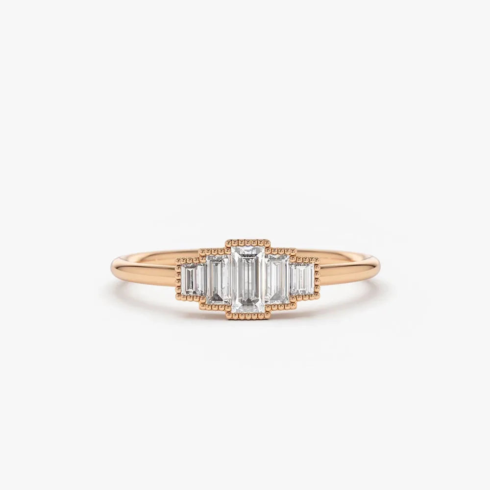 14K Gold Step Cut Baguette Diamond Channel Set Ring 0.38 Ctw