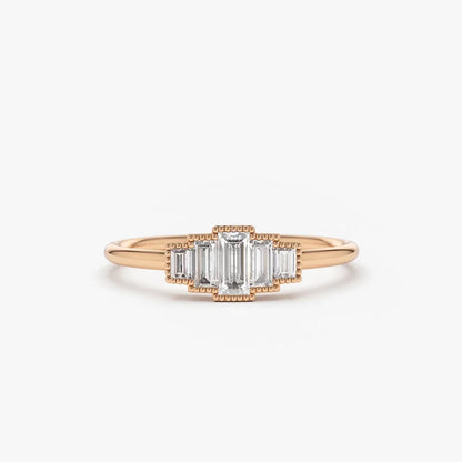 14K Gold Step Cut Baguette Diamond Channel Set Ring 0.38 Ctw