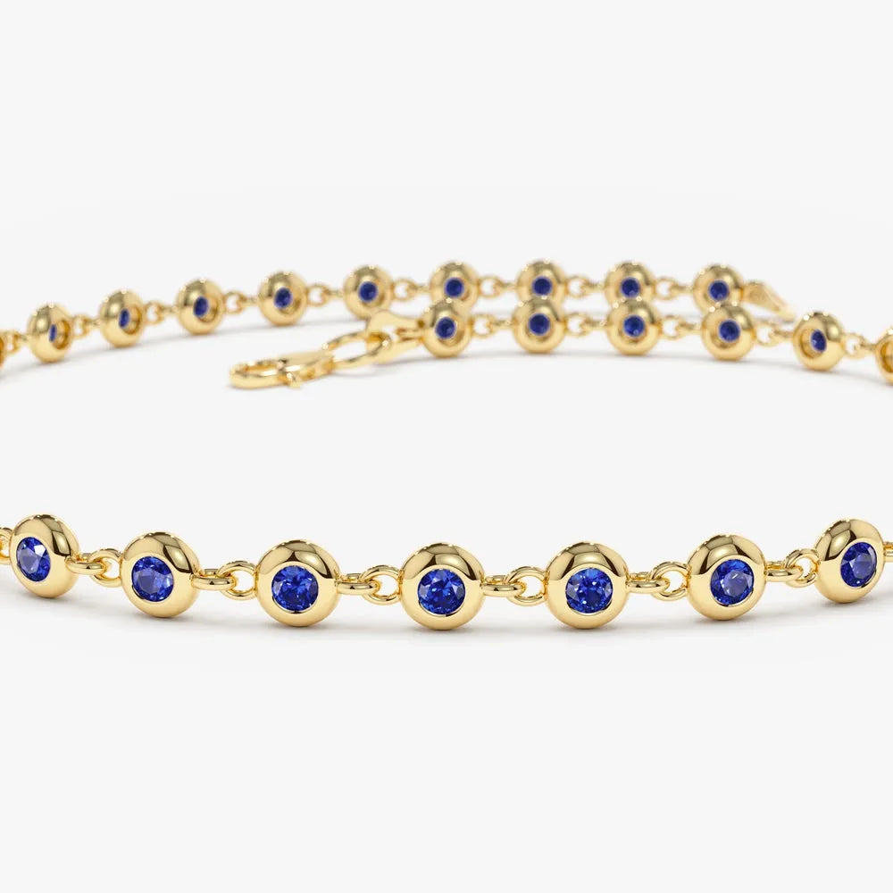 14k Gold 0.78ctw Round Sapphire Bezel Set Tennis Bracelet