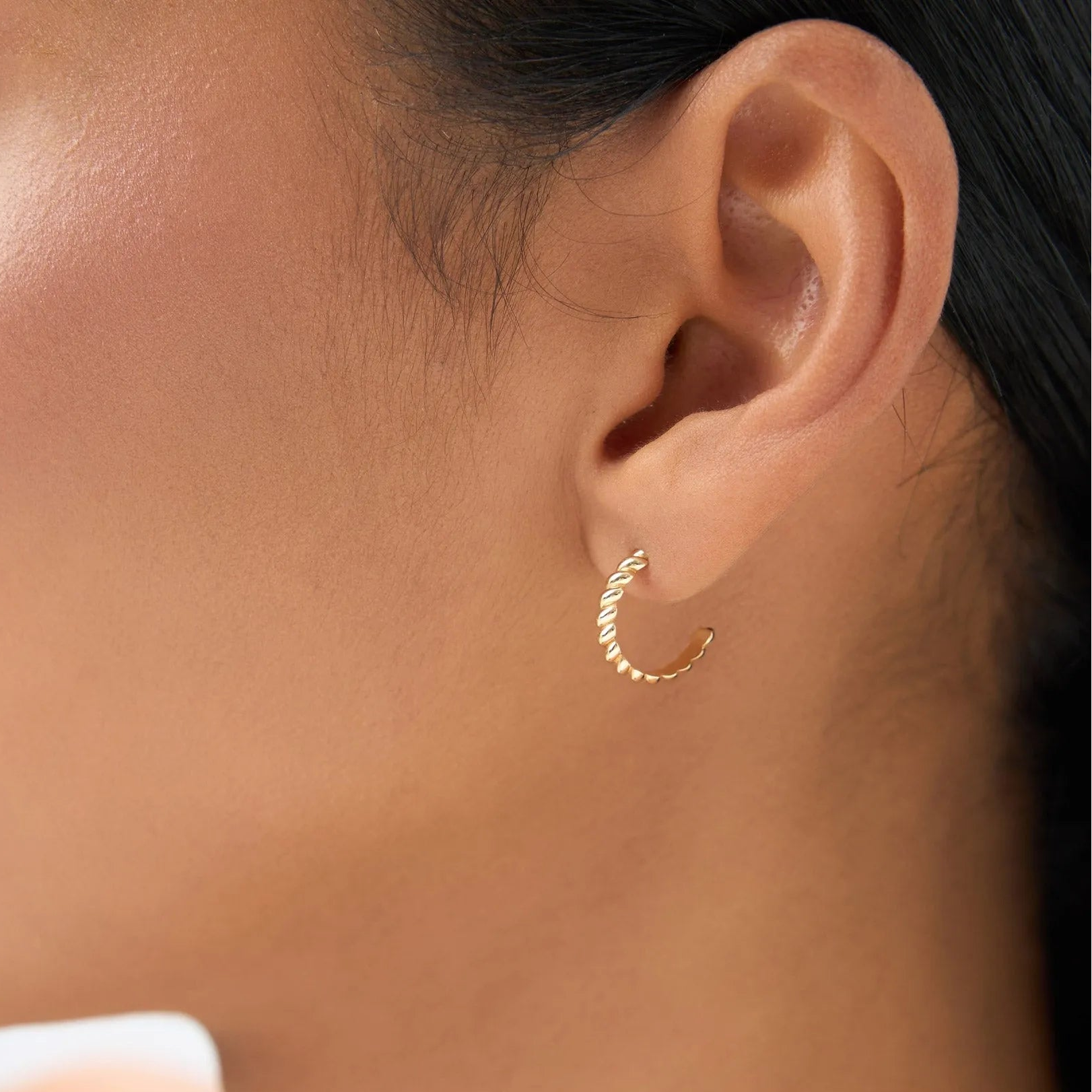 14k Solid Gold Braided Twist Lever-back Hoop Earrings 3mm Width