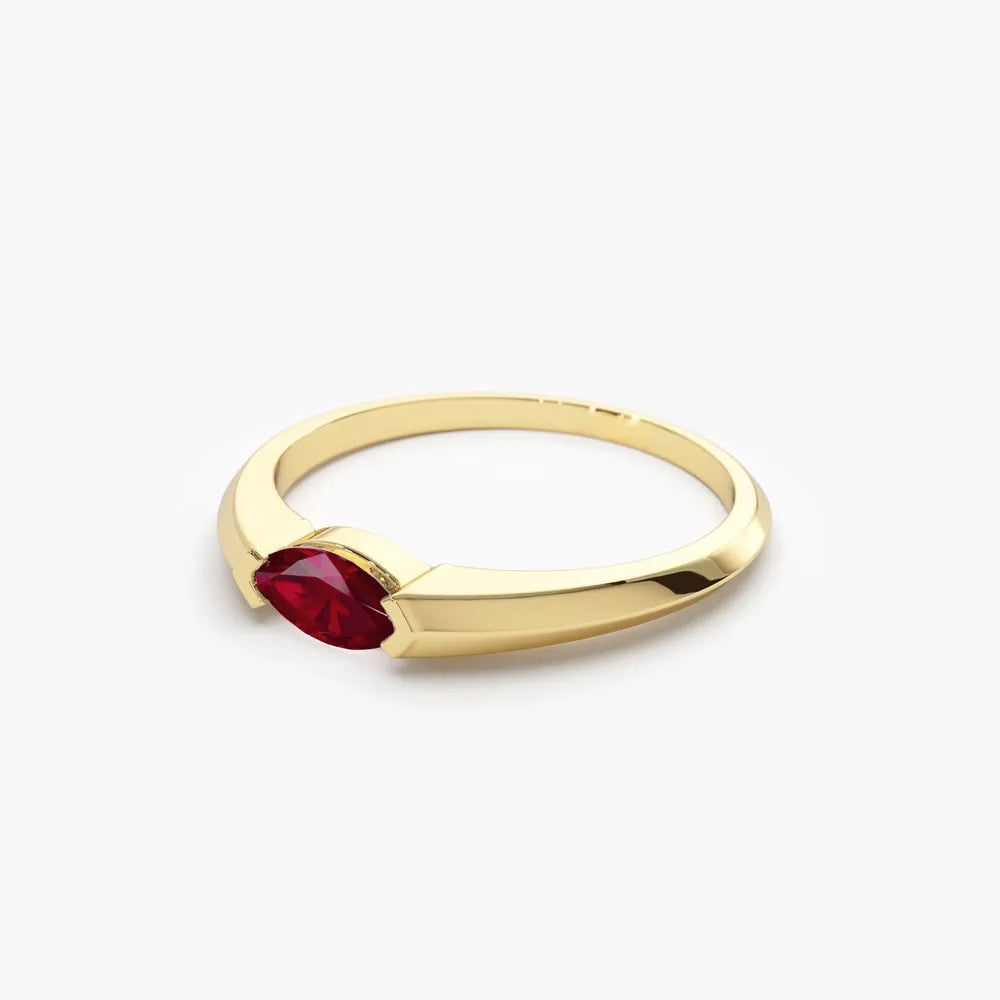 14k Gold Natural Ruby Marquise Cut Horizontal Ring 0.27 ctw
