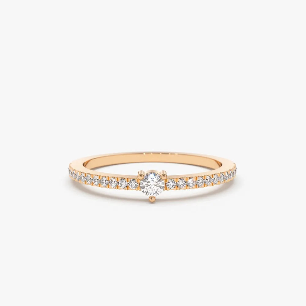 14k Gold Round Diamond Minimalist Pave Stacking Ring 0.20 Carat