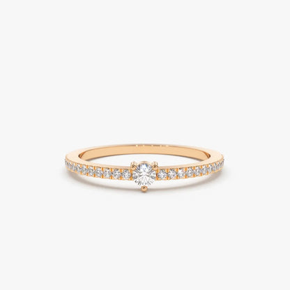 14k Gold Round Diamond Minimalist Pave Stacking Ring 0.20 Carat