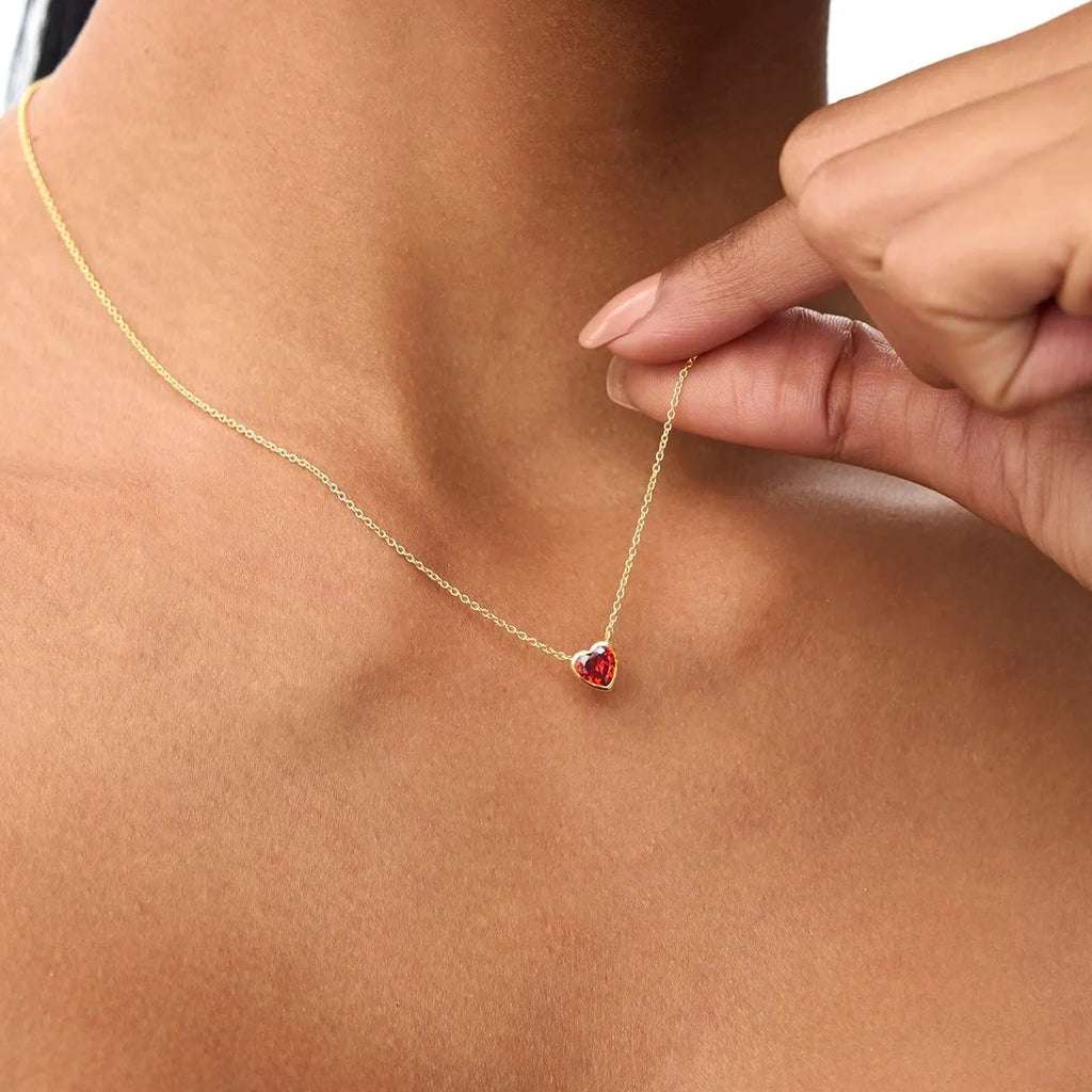 14k Solid Gold Garnet Heart Shaped Layering Necklace 0.55 Carat