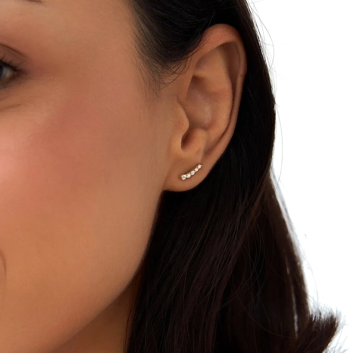14k Gold Diamond Round Cut Crawler Stud Earrings 0.12 ctw