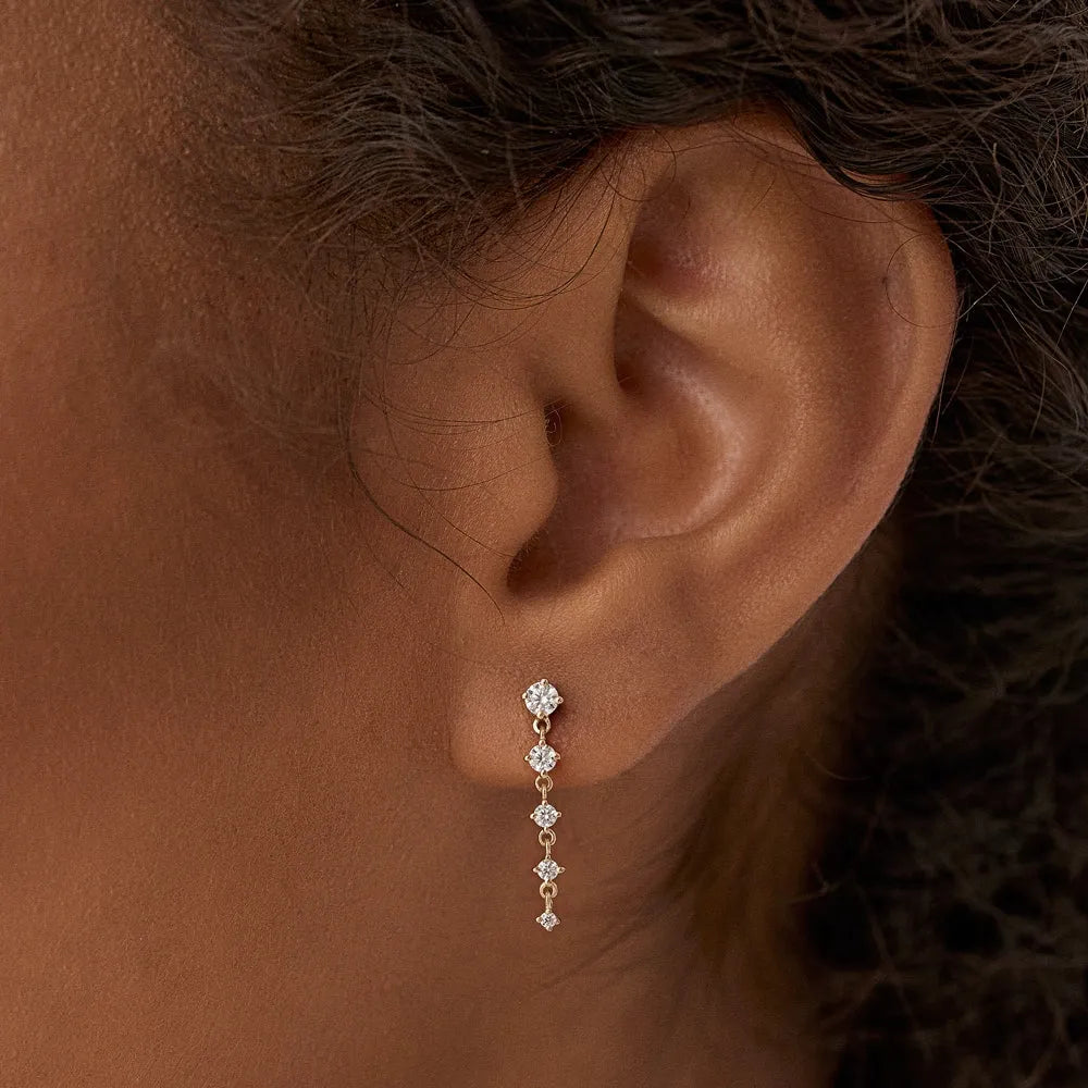 14k Gold Diamond Round Cut Dangling 4 Prong Drop Earrings 0.50 ctw