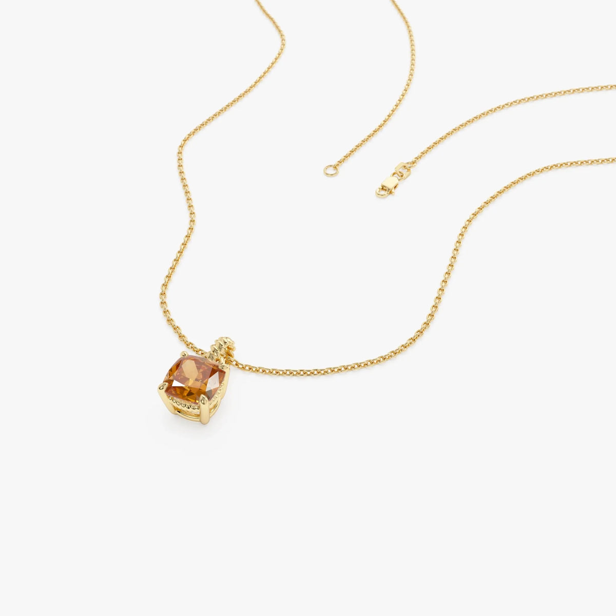 14k Solid Gold Citrine Cushion Cut Solitaire Necklace 0.80 Carat
