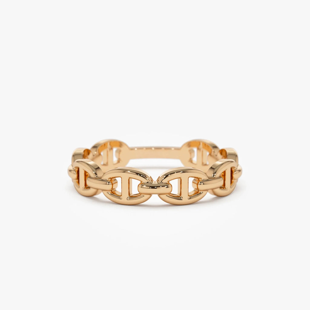 14k Solid Gold Mariner Chain Link Band Ring