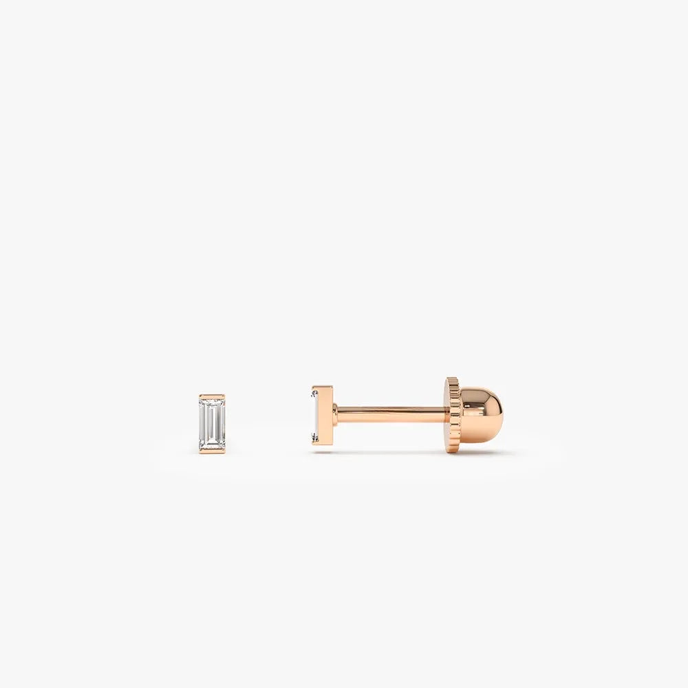14k Gold Diamond Baguette Cut Helix Piercing Single Earring 0.05 ctw
