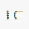 14K Solid Gold Round London Blue Topaz Prong Set Half Hoop Earrings 1.50ctw