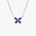 14k Solid Gold Amethyst Pear and Marquise Butterfly Necklace 0.85 Carat