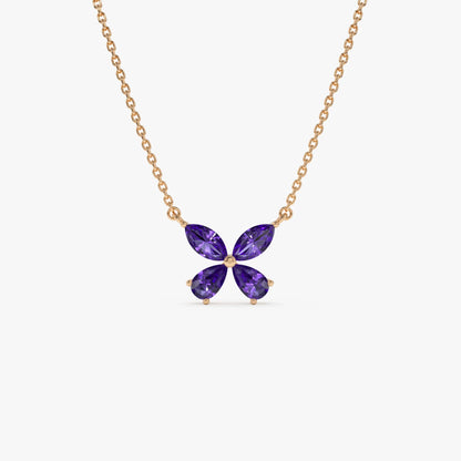 14k Solid Gold Amethyst Pear and Marquise Butterfly Necklace 0.85 Carat