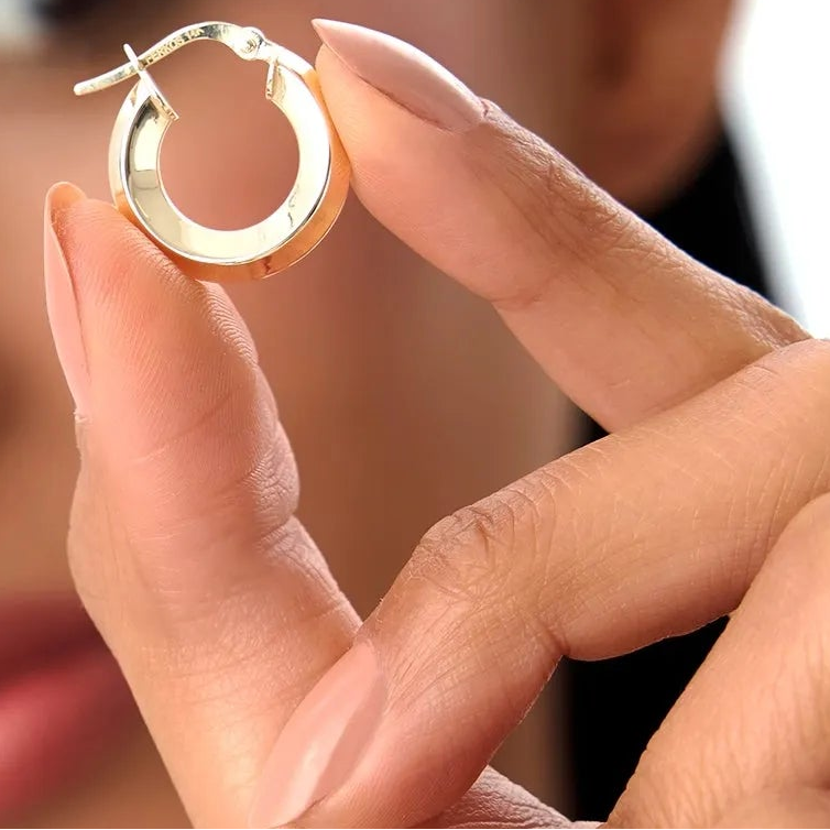 14k Yellow Gold Mirror Finish Hoop Earrings