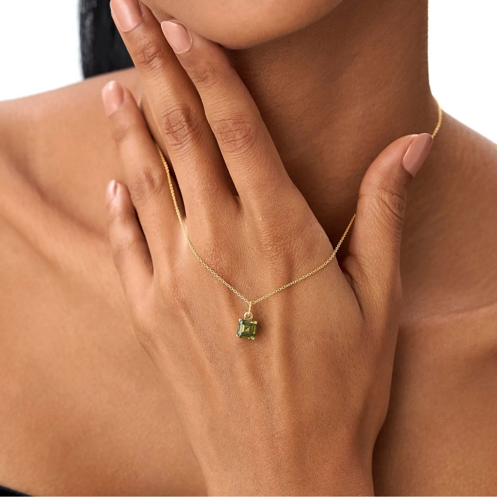 14k Solid Gold Peridot Cushion Cut Solitaire Necklace 1.00 Carat