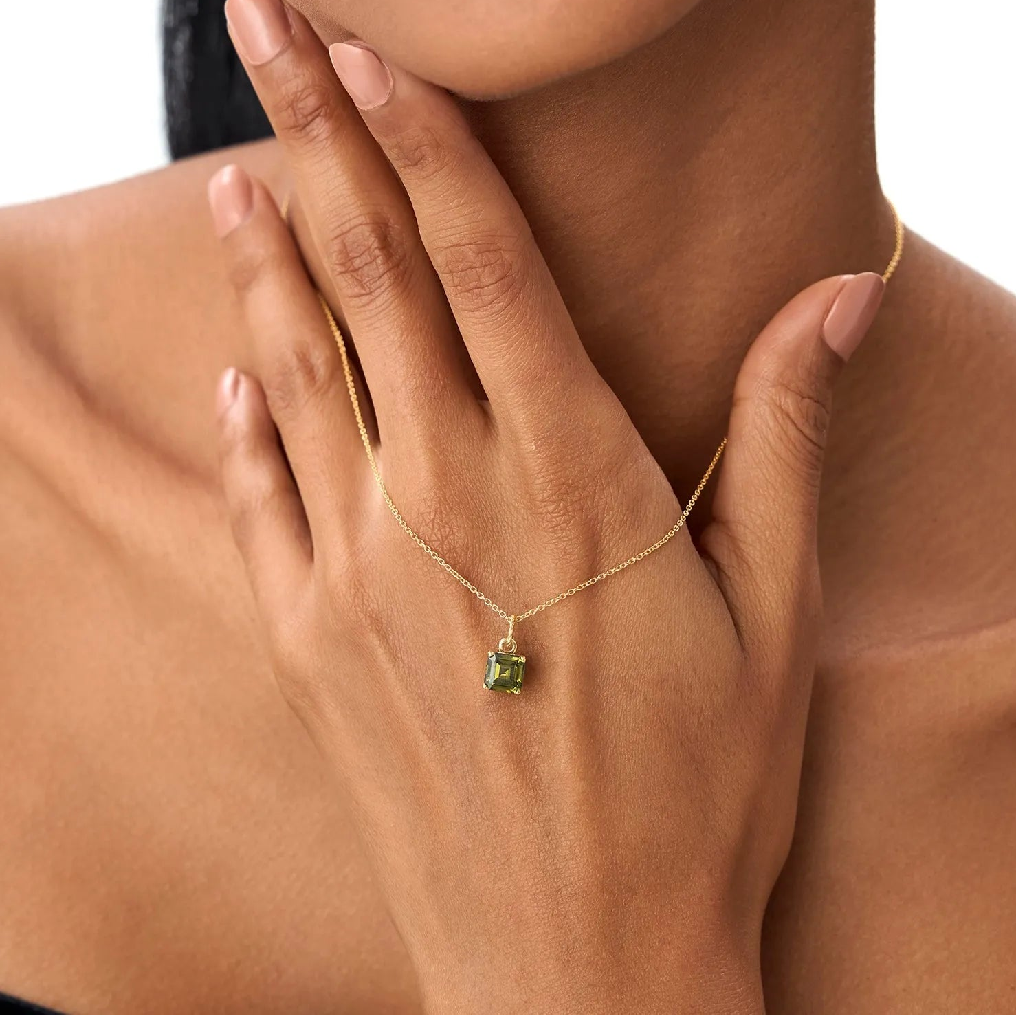 14k Solid Gold Peridot Cushion Cut Solitaire Necklace 1.00 Carat