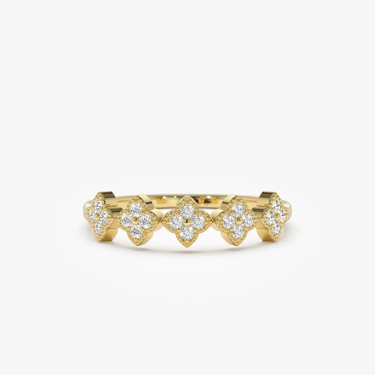 14k Solid Gold Round Diamond Stackable Clover Cluster Ring 0.20 ctw