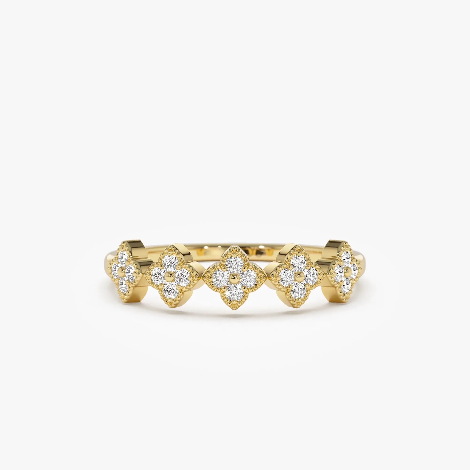 14k Solid Gold Round Diamond Stackable Clover Cluster Ring 0.20 ctw