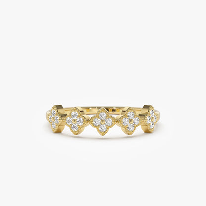 14k Solid Gold Round Diamond Stackable Clover Cluster Ring 0.20 ctw