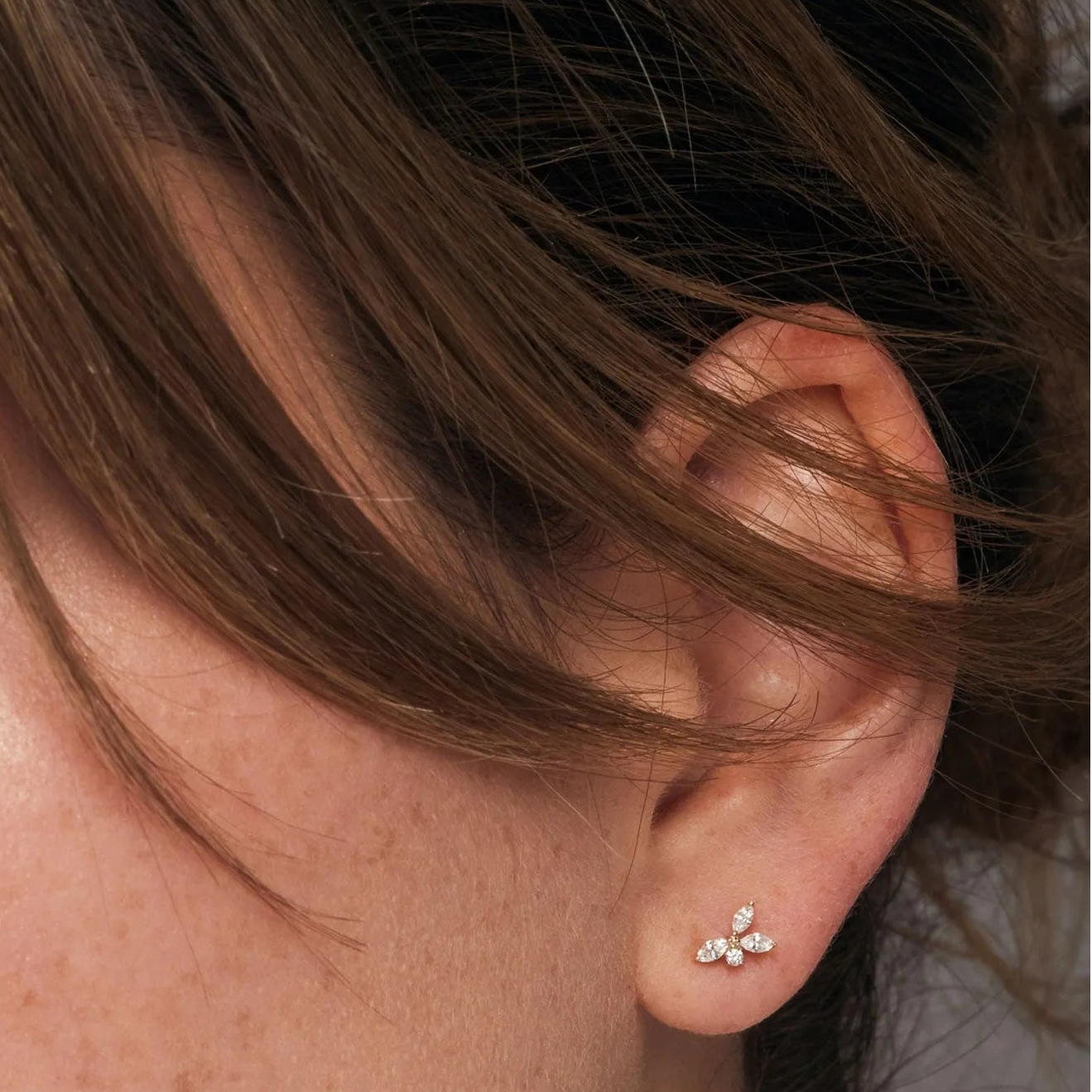 14k Gold Diamond Marquise and Round Cut Cluster Stud Earrings 0.20 ctw