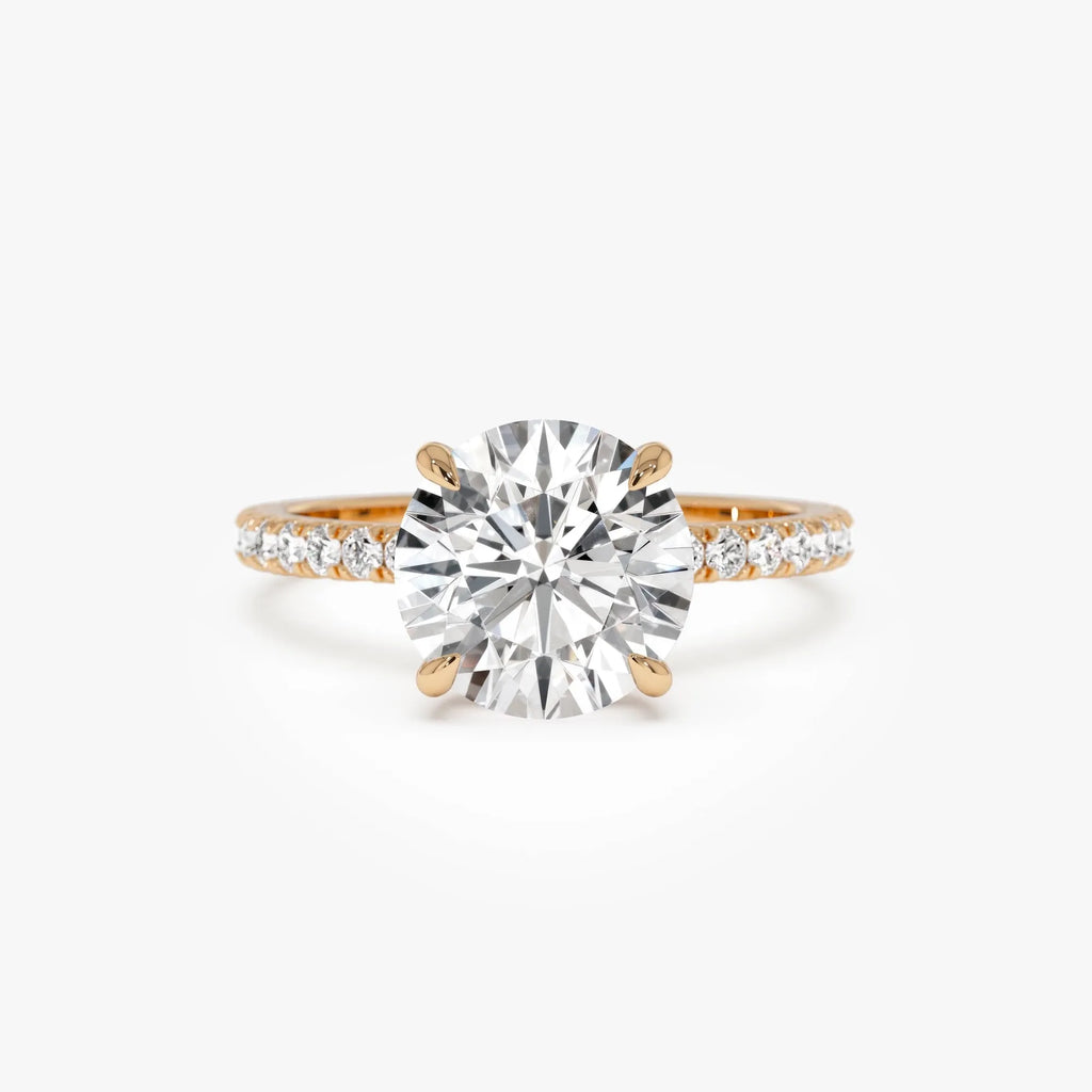 14k Gold Lab Grown Diamond Round Brilliant Engagement Ring Hidden Halo Pavé Setting 2.40 ctw IGI Certified