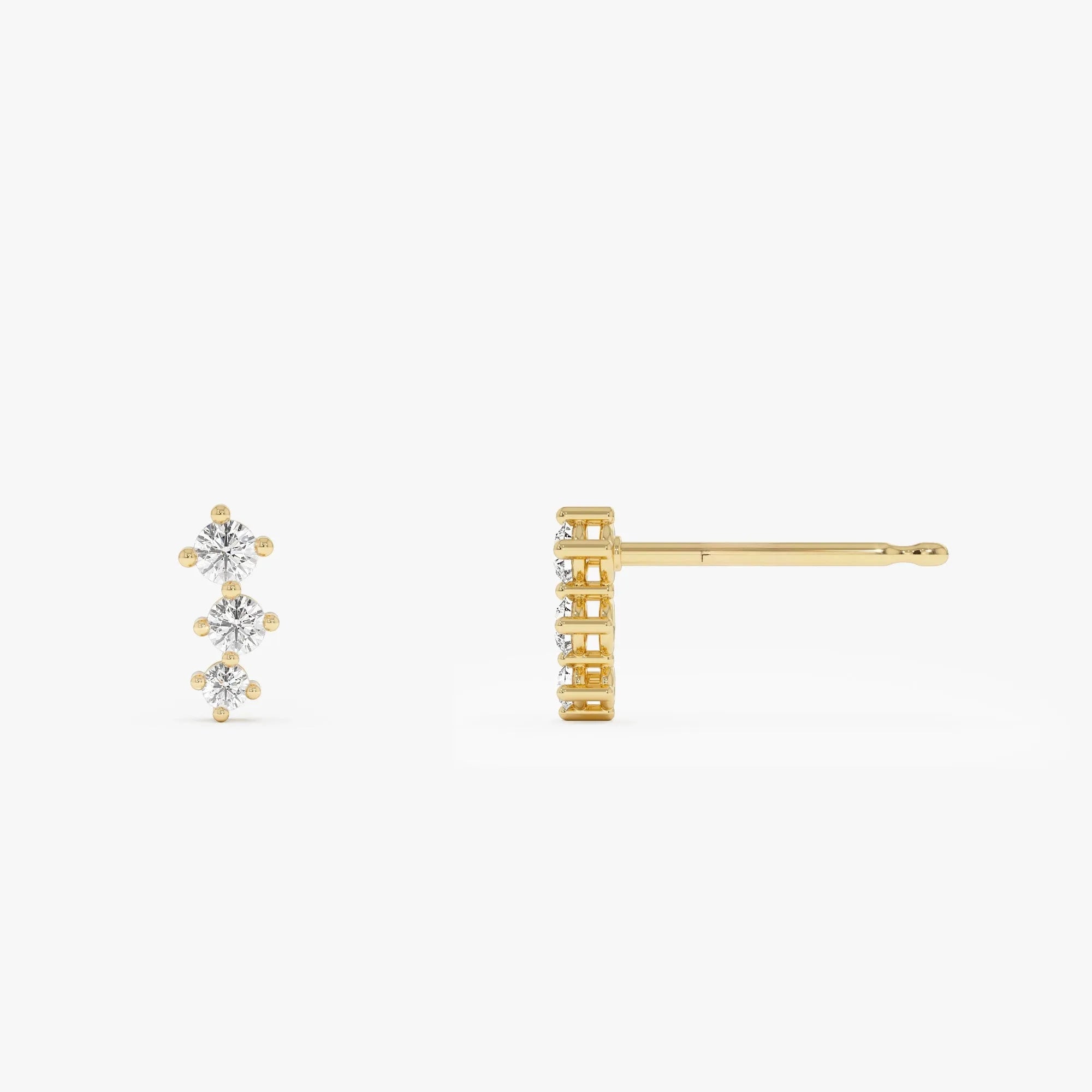 14k Gold Diamond Round Cut Three Stone Stud Earrings 0.35 ctw